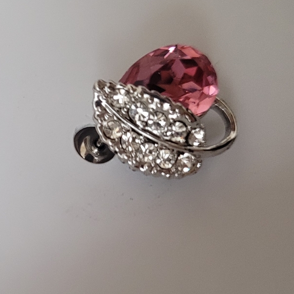 Silver Earrings with Pink Gem - Picture 3 of 7